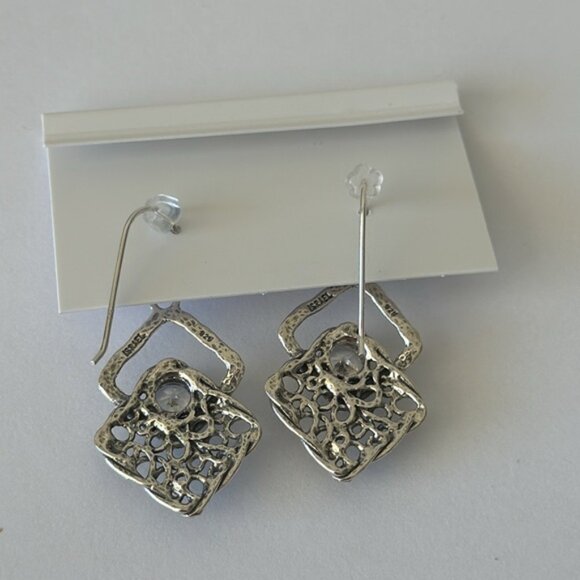 Noa Zuman Sterling Silver 925 Earrings Filigree w CZ Stone Israel 1.5in long - Picture 7 of 15